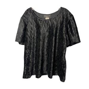 California Concepts | Vintage Black Tetured Velvet Short Skeeve Blouse, 2X